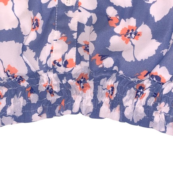 Women's Floral Tops | Blue Feminine Top | Short Puff Sleeves Top Size XS - Picture 4 of 8